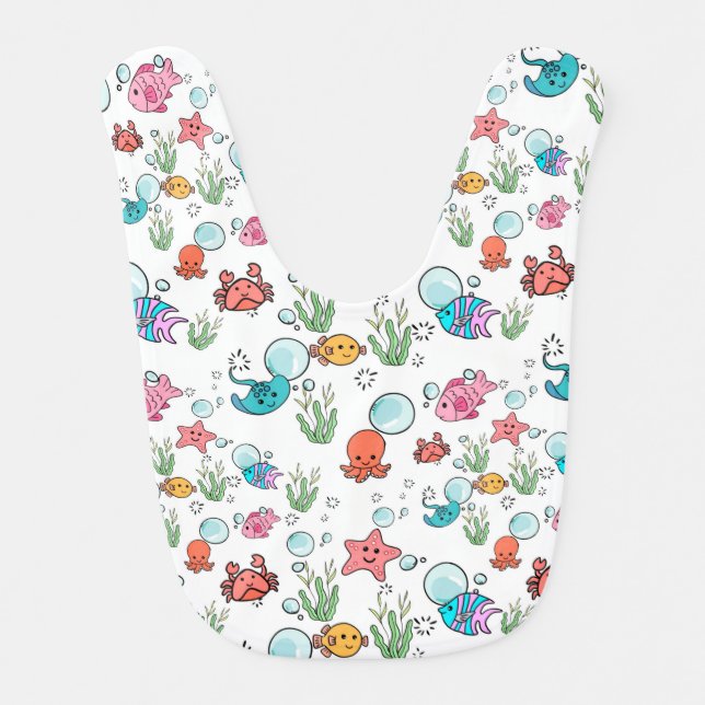 sea creature themed baby bib, sea animals bib (Front)