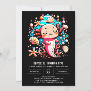 Sea Creatures Axolotl Elegant Birthday Invitation