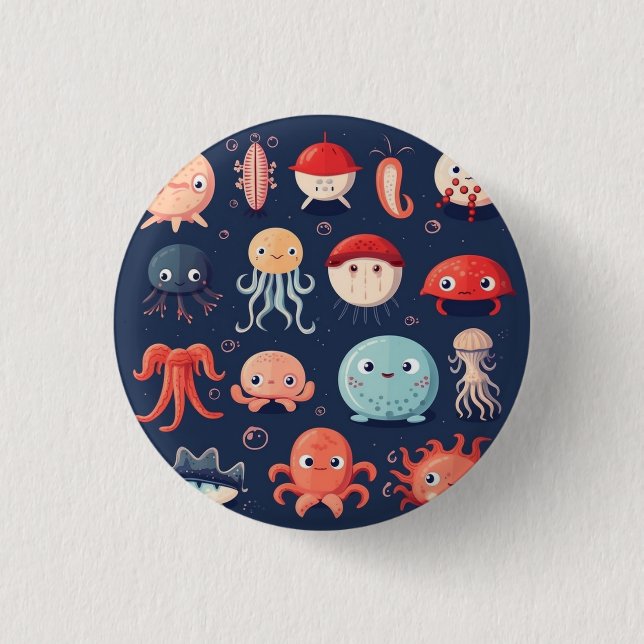 Sea creatures badge, pin, button, cute  button (Front)