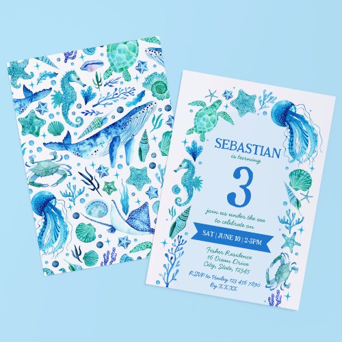 Sea Creatures Boy Birthday Party Invitation