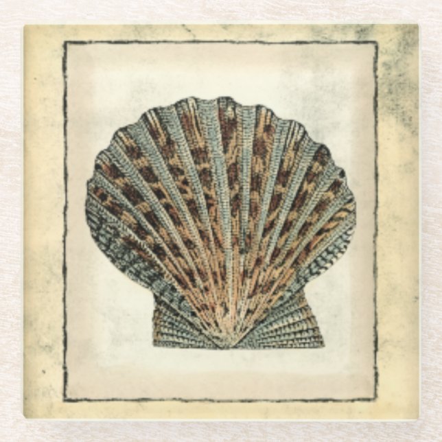 Sea Creatures by the Shore Glass Coaster (Front)