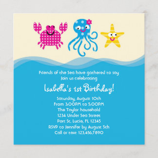 Sea Creatures Girl Birthday Invitation