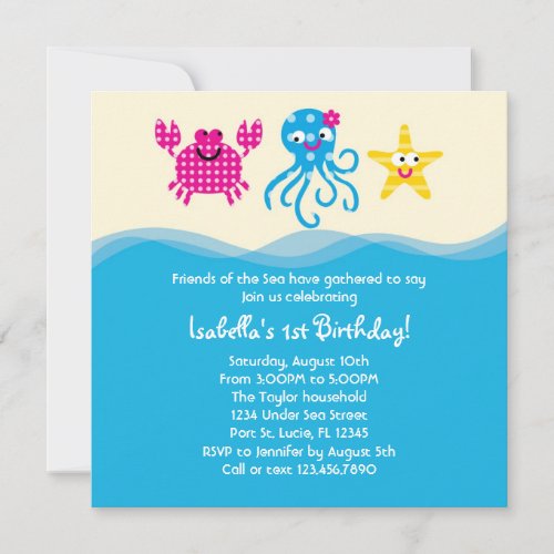 Sea Creatures Girl Birthday Invitation