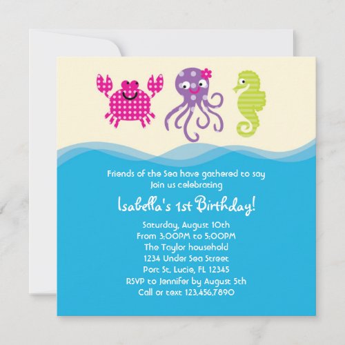 Sea Creatures Girl Birthday Invitation