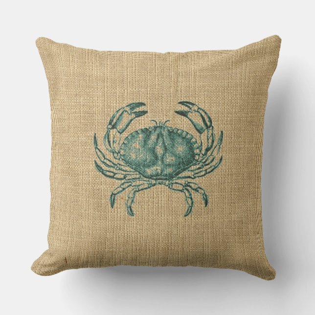 Sea Creatures Green Crab Illustration Sealife Throw Pillow (Front)