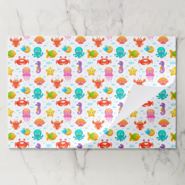 Sea Creatures Paper Placemats, Ocean Life Party Pad (Folded)