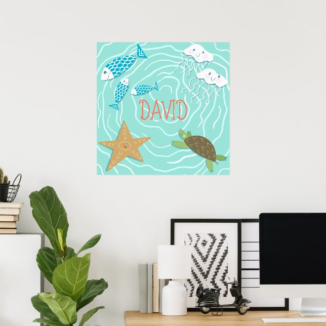 Sea Creatures Personalized Wall Art Baby Room (Home Office)