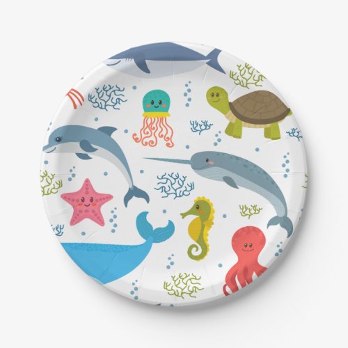 Sea Creatures Seamless Pattern Party  Paper Plates