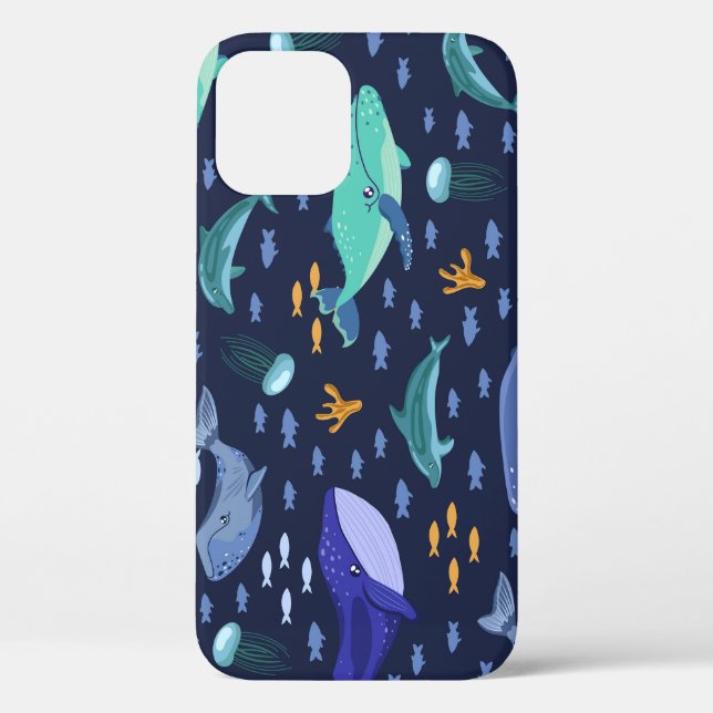 Sea creatures: whales, jellyfish pattern. Case-Mate iPhone case (Back)