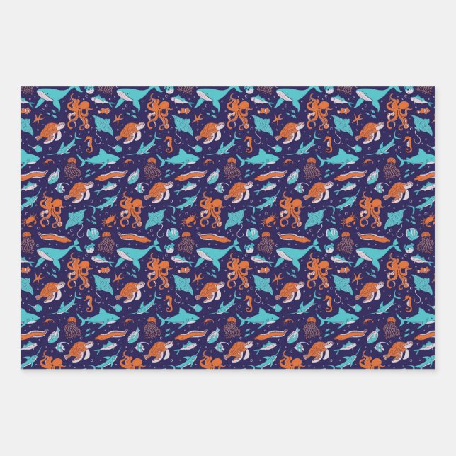 Sea Creatures Wrapping Paper Sheets (Front)