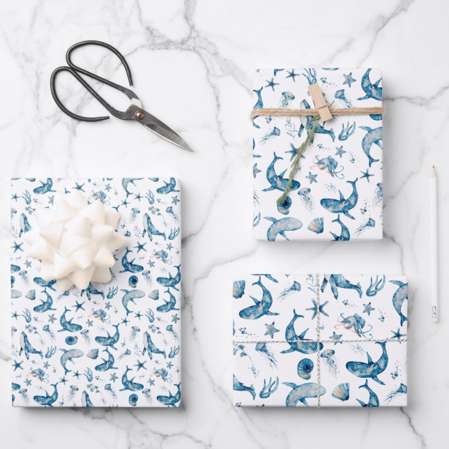 Sea creatures wrapping paper sheets (Front)