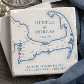 Sea Crest Beach Resort Wedding Favor Cape Cod Map Stone Coaster