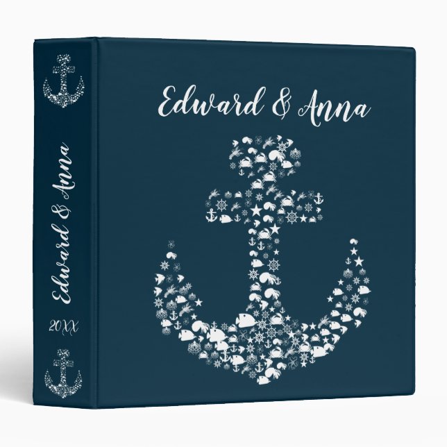 Sea Critters Anchor Nautical / Coastal 3 Ring Binder (Front/Spine)