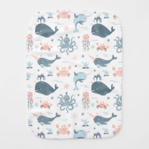 Sea Critters Baby Burp Cloth