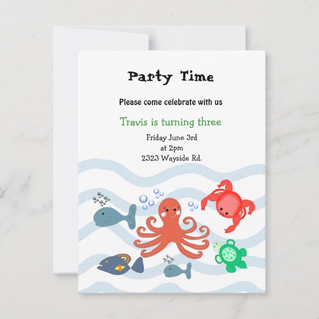 Sea Critters Birthday Party Invitation (Front)