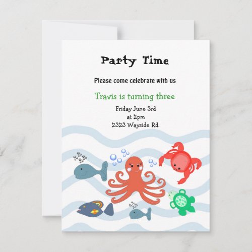Sea Critters Birthday Party Invitation