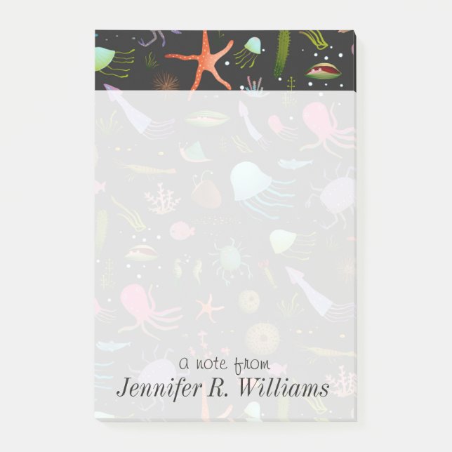 Sea Critters Pattern | Add Your Name Post-it Notes (Front)