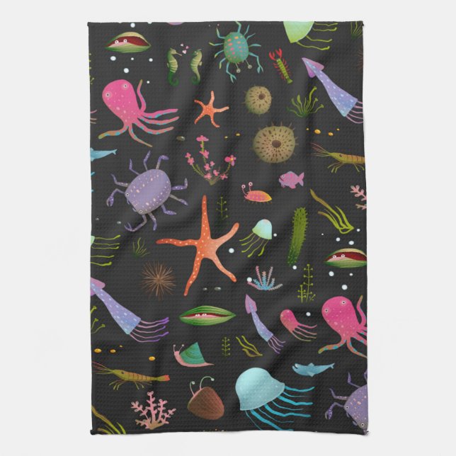 Sea Critters Pattern Kitchen Towel (Vertical)