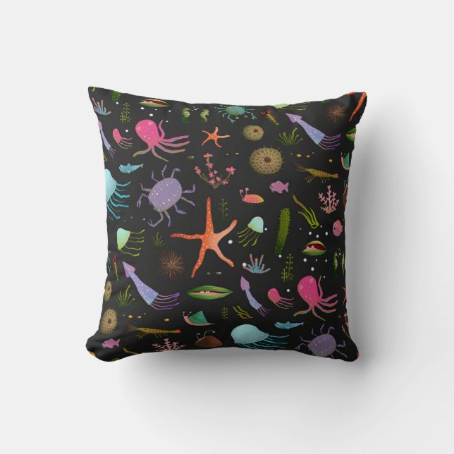 Sea Critters Pattern Throw Pillow (Front)
