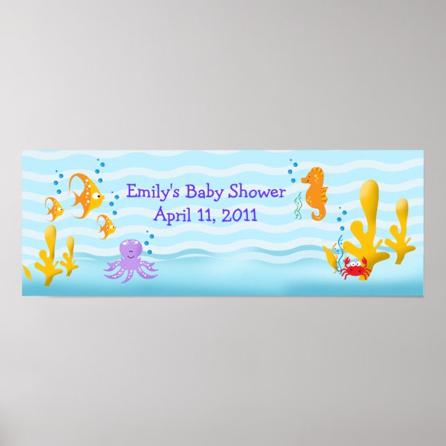 Sea Critters Sealife Customizable Birthday Banner Poster (Front)