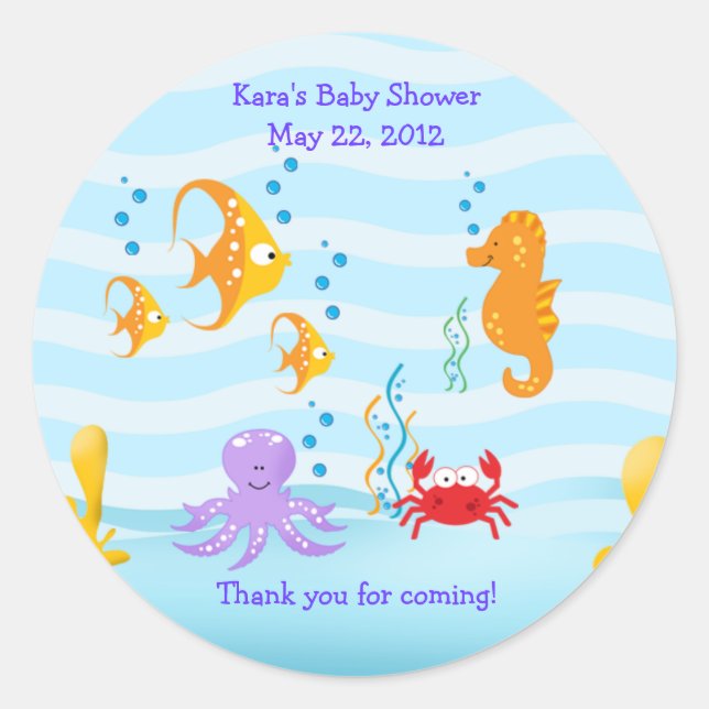 SEA CRITTERS Under Sea Baby Shower Favor Sticker (Front)