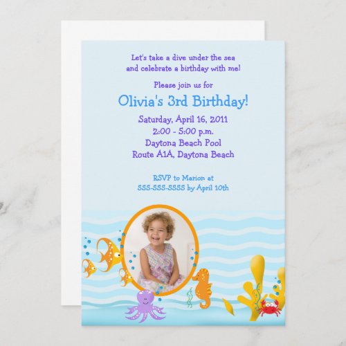 SEA CRITTERS Under the Sea PHOTO Birthday 5x7 Invitation