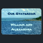 Sea Cruise Custom Magnet<br><div class="desc">The blues and aquas of the sea and sky and the edge of a small island are the background for this magnet that you can customize with your name and cruise information for your family or group cruise. It's a view of the sea from a cruise ship. Use for a...</div>