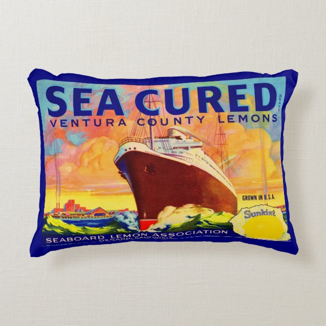 Sea-Cured brand lemons crate label Accent Pillow (Front)