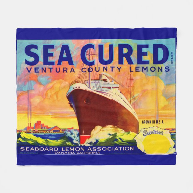Sea-Cured brand lemons crate label Fleece Blanket (Front (Horizontal))