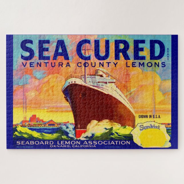 Sea-Cured brand lemons crate label Jigsaw Puzzle (Horizontal)