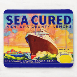 Sea-Cured brand lemons crate label Mouse Pad
