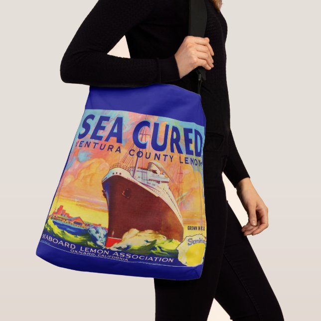 Sea-Cured brand lemons crate label print Crossbody Bag (Close Up)