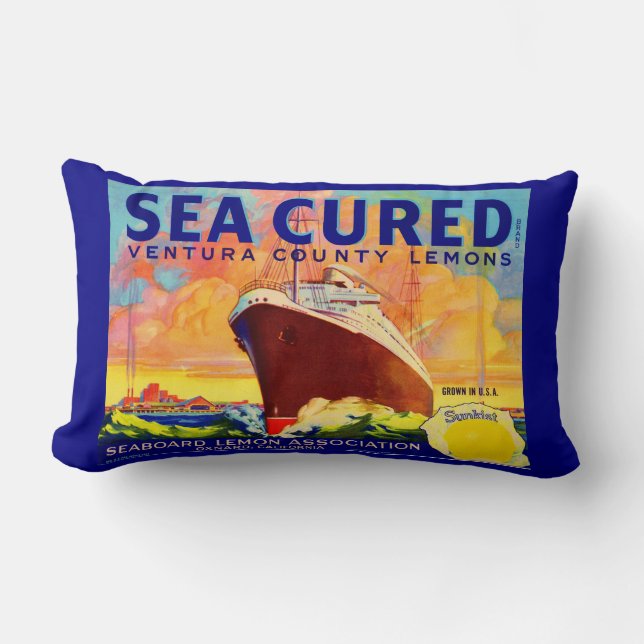 Sea-Cured brand lemons crate label print Lumbar Pillow (Front)
