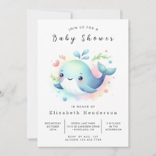 Sea Digital Whale Baby Shower Invitation