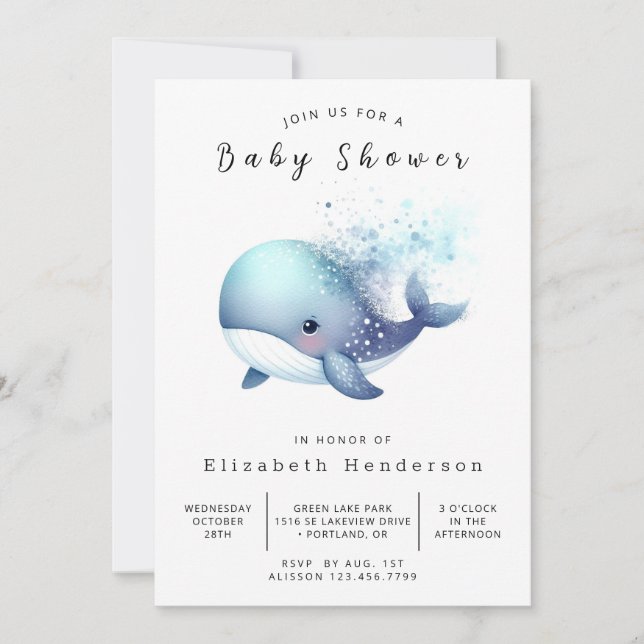 Sea Digital Whale Baby Shower Invitation (Front)