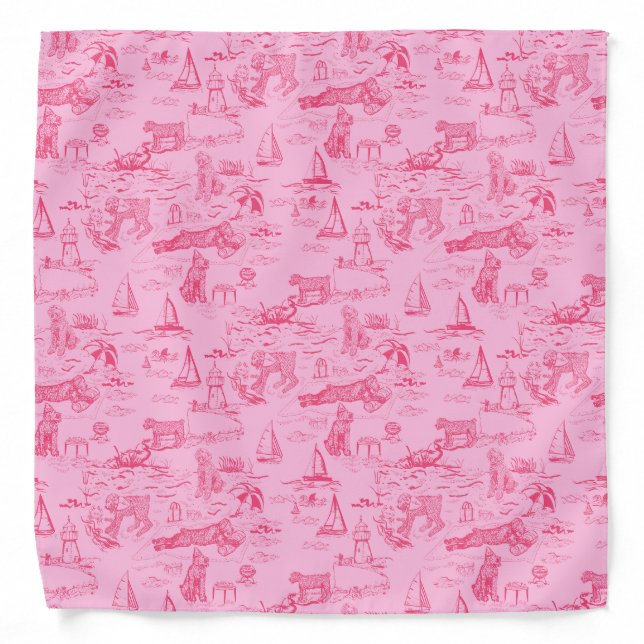Sea Dog Toile Pink  Bandana (Front)