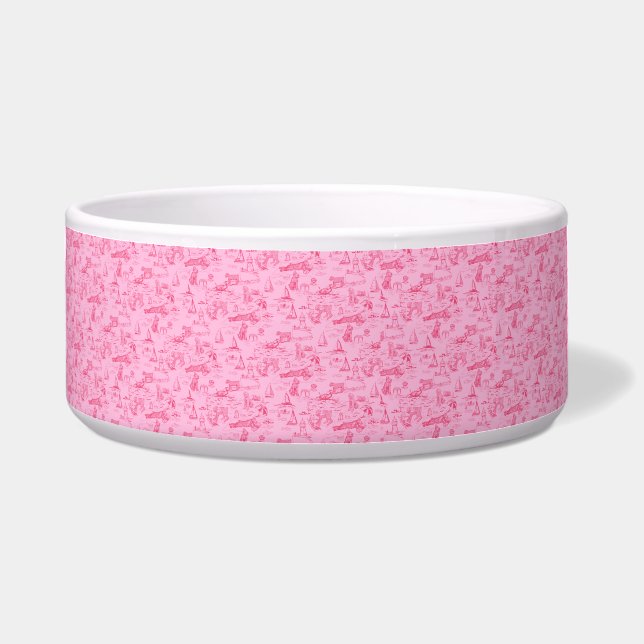 Sea Dog Toile Pink  Bowl (Front)