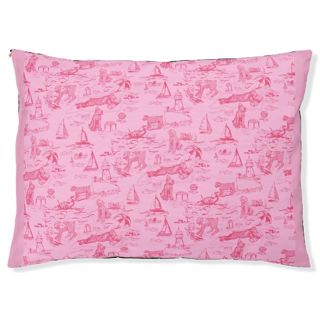 Sea Dog Toile Pink  Pet Bed (Front)