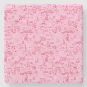 Sea Dog Toile Pink  Stone Coaster