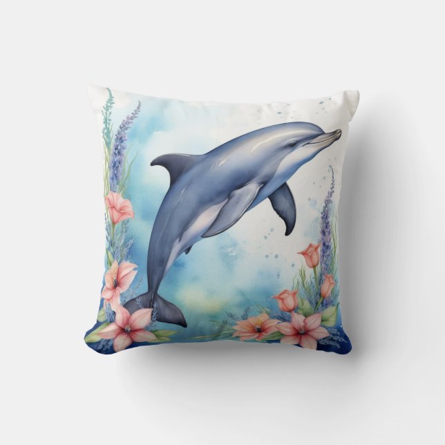 Sea Dolphin Throw Pillow (Front)