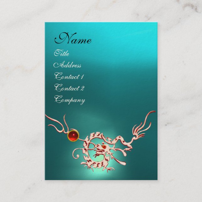 SEA DRAGON 2 AQUAMARINE MONOGRAM blue white red Business Card (Front)
