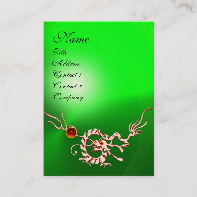 SEA DRAGON 2 EMERALD MONOGRAM green white red Business Card (Front)