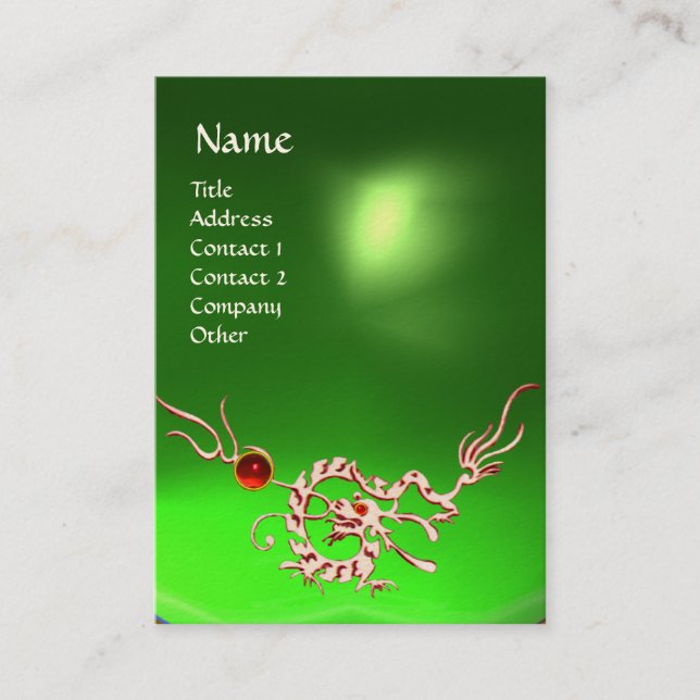 SEA DRAGON 2 EMERALD MONOGRAM green white red Business Card (Front)