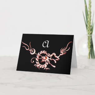 SEA DRAGON 2 MONOGRAM ,red black white Note Card