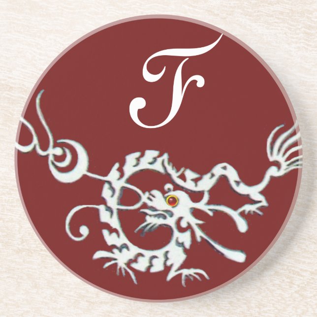 SEA DRAGON 2 MONOGRAM red white Sandstone Coaster (Front)