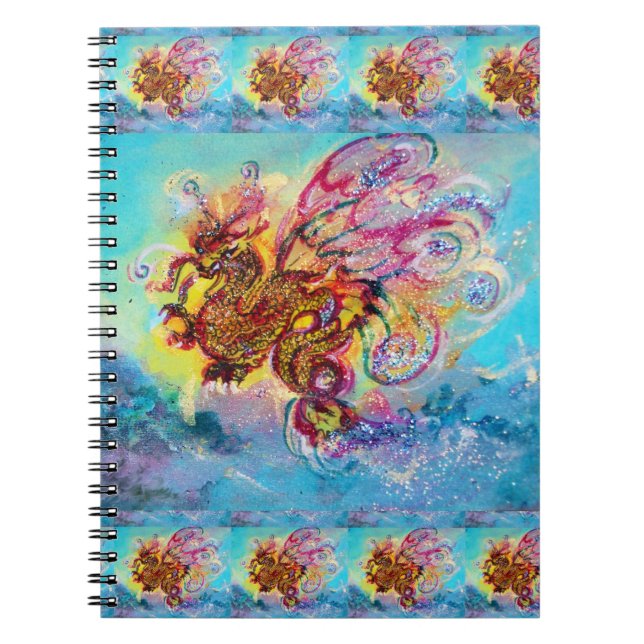SEA DRAGON AMONG WAVES Fantasy Pink Blue Notebook (Front)