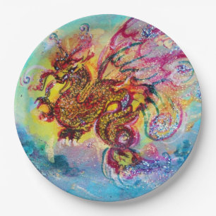 SEA DRAGON AMONG WAVES Fantasy Pink Blue Paper Plates