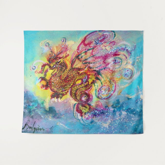 SEA DRAGON AND BLUE WAVES Fantasy Tapestry (Front (Horizontal))