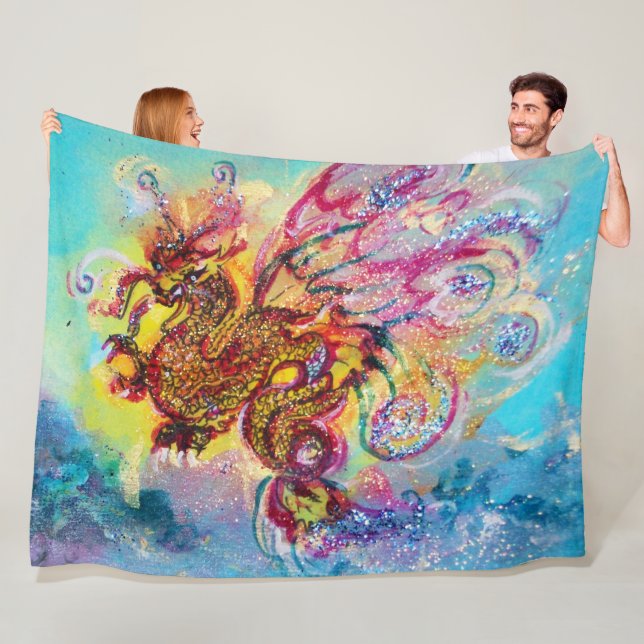 SEA DRAGON Aqua Blue Fantasy Fleece Blanket (In Situ)