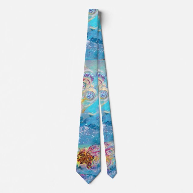 SEA DRAGON Aqua Blue Fantasy Neck Tie (Front)